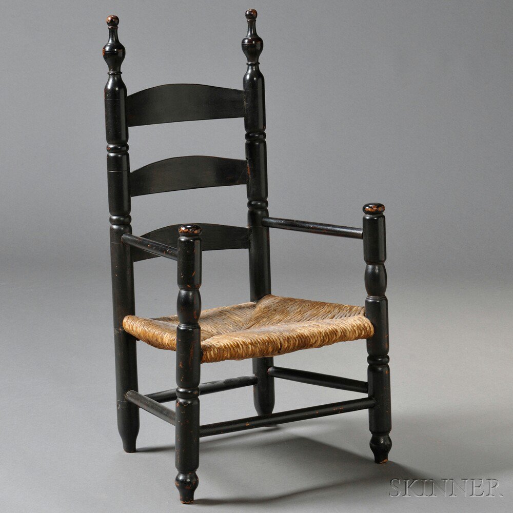 Appraisal: Black-painted Child's Slat-back Armchair probably Bergen County New Jersey late