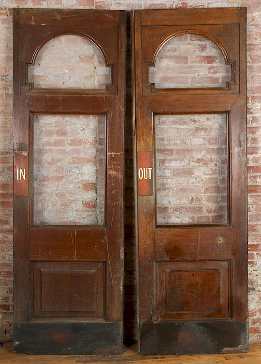 Appraisal: PAIR MONUMENTAL OAK DOORS WITH GLASS PANELS A pair of