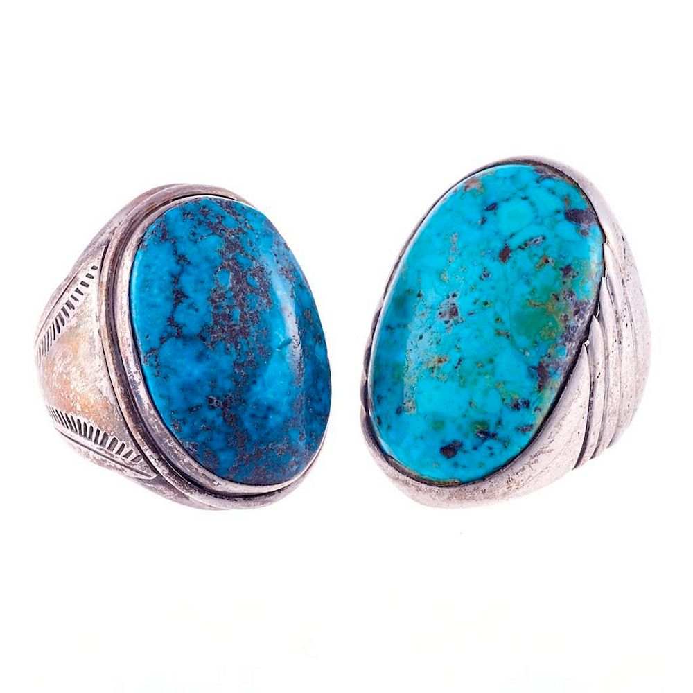 Appraisal: NAVAJO TURQUOISE RINGS Old Pawn Southwest jewelry consisting of a