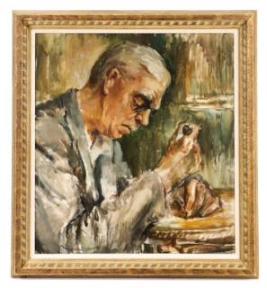 Appraisal: American School Untitled Man with Chisel Oil American School mid-