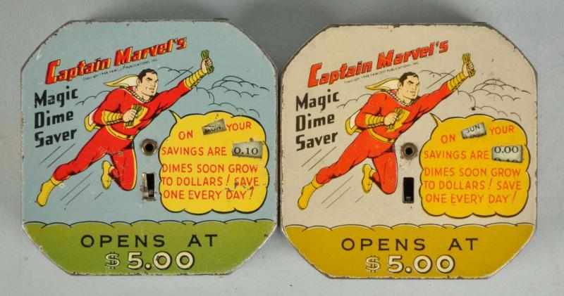 Appraisal: Lot of Tin Captain Marvel Dime Register Banks Description Two