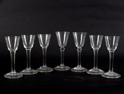 Appraisal: Seven th Century drawn stem wine glasses various