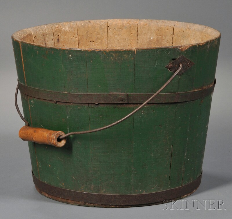 Appraisal: Shaker Green-painted Pail the pail with tongue-and-groove joinery on pine