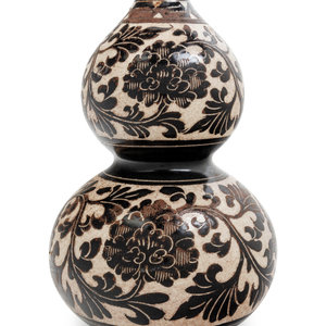 Appraisal: A Chinese Sgraffito White Ground Black Decorated Double Gourd Vase