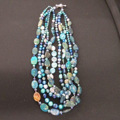 Appraisal: Gemstone Pearl Necklace five strands with agates abalone pearls more