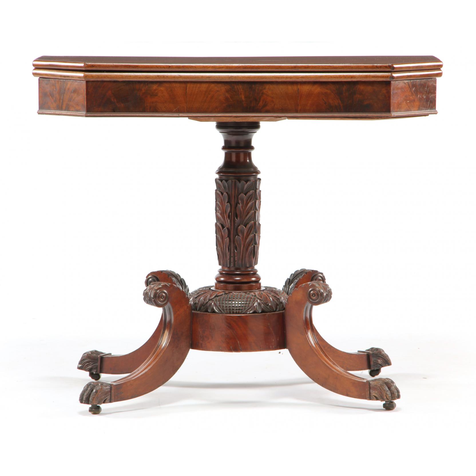 Appraisal: Late Federal Carved Card Table probably Philadelphia circa mahogany veneer