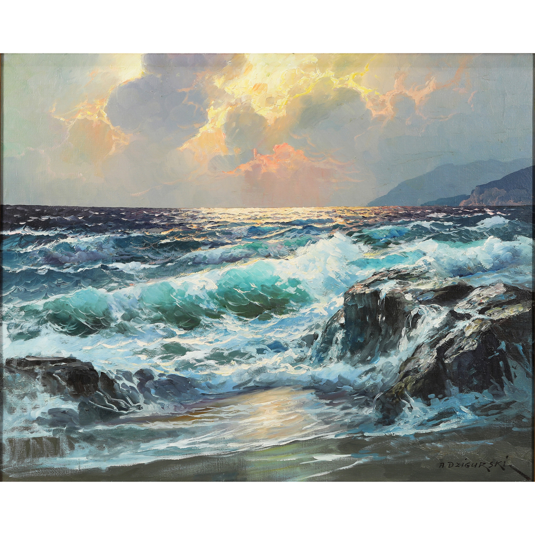 Appraisal: PAINTING ALEXANDER DZIGURSKI Alexander Dzigurski American - Crashing Waves oil