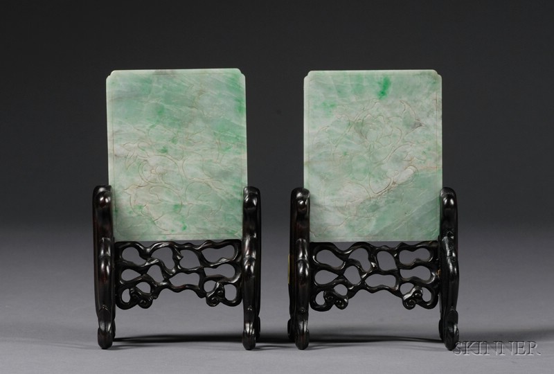 Appraisal: Pair of Ink Screens China early th century jade white