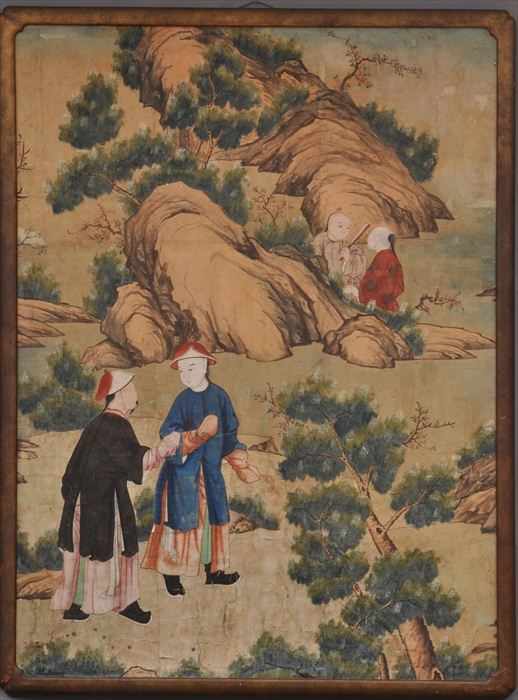 Appraisal: PAIR OF FRAMED CHINESE HAND-PAINTED WALLPAPER PANELS On paper laid