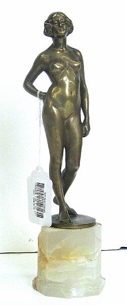 Appraisal: A German bronze female nude on onyx base cast after