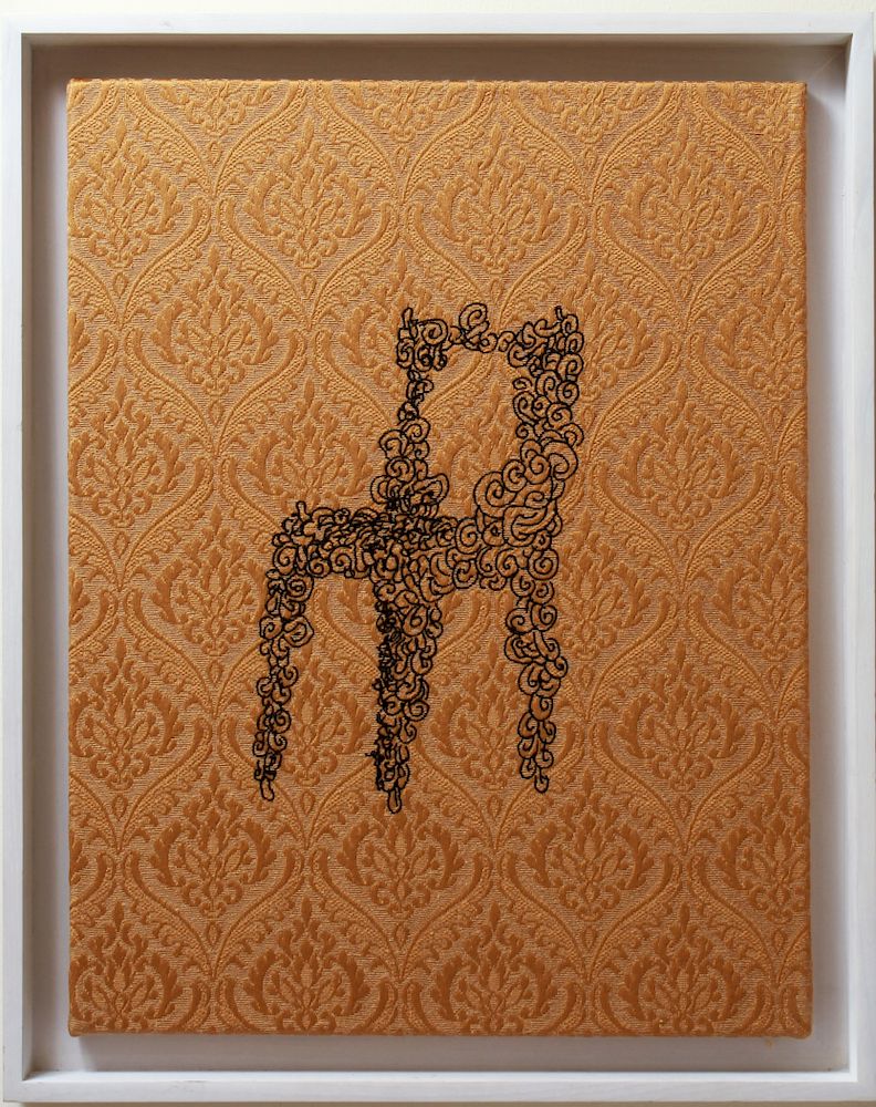 Appraisal: David Byrne Macaroni Embroidery on Upholstery David Byrne American b