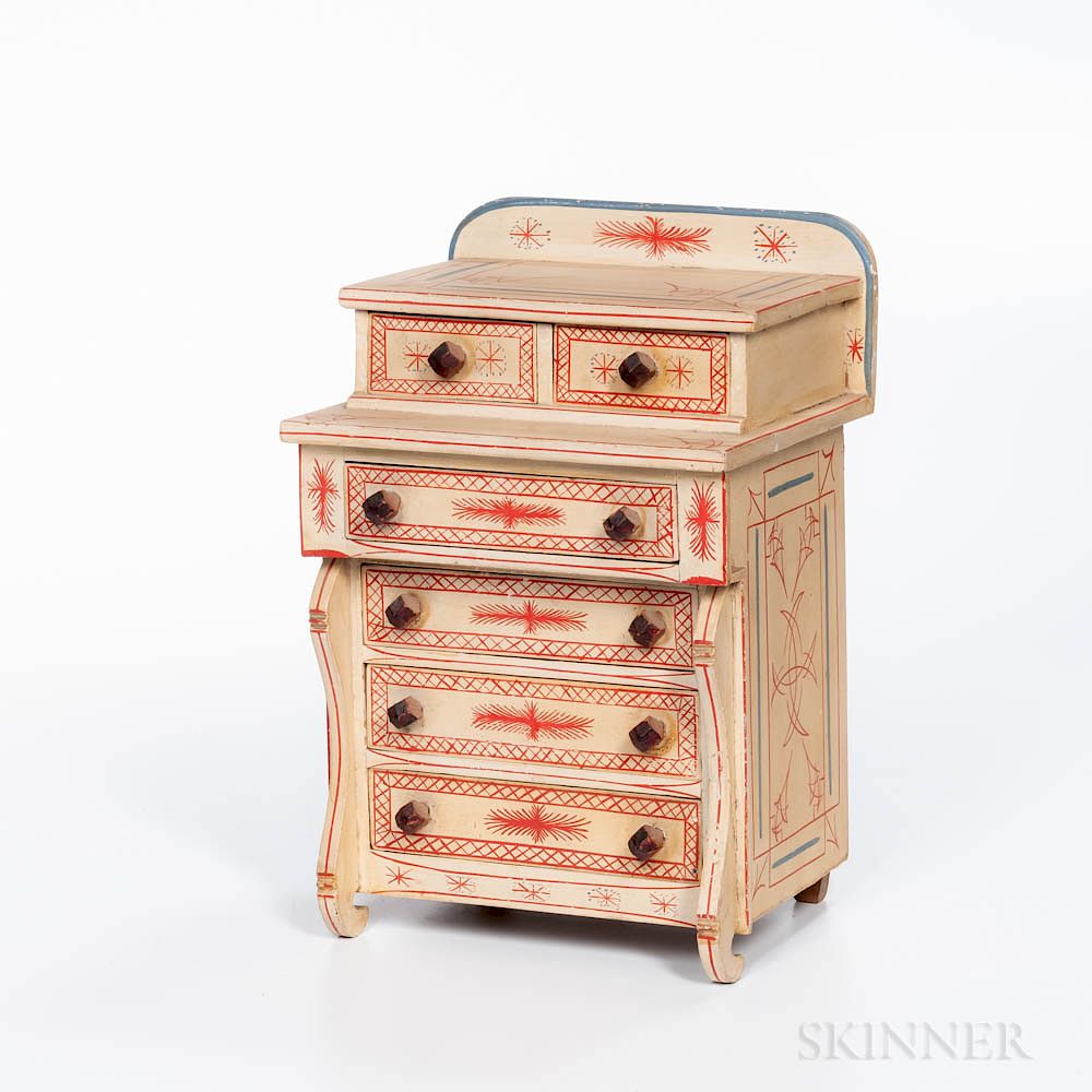 Appraisal: Miniature Red- White- and Blue-painted Bureau Miniature Red- White- and