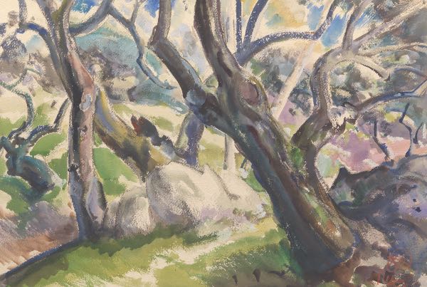 Appraisal: HENRY GEORGE KELLER AMERICAN - x Live Oaks Watercolor on