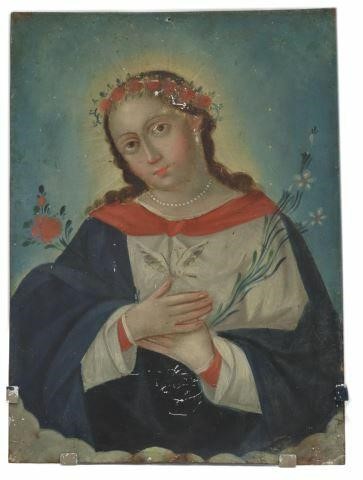 Appraisal: Unframed oil on tin retablo Mexico Nuestra Senora de La