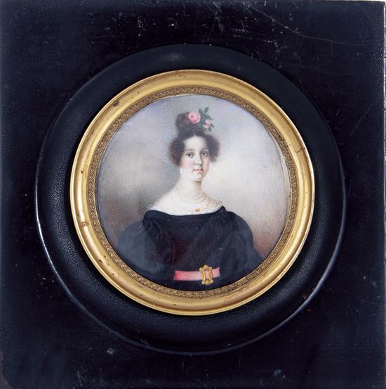 Appraisal: British school portrait miniature early th century YOUNG WOMAN WITH