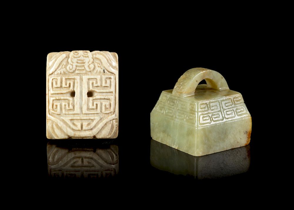 Appraisal: Two Large Jade Seals Larger length in cm Two Large