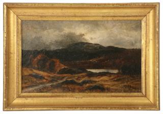 Appraisal: HIGHLAND LANDSCAPE Scotland Mountain Lake Scene oil on canvas unsigned