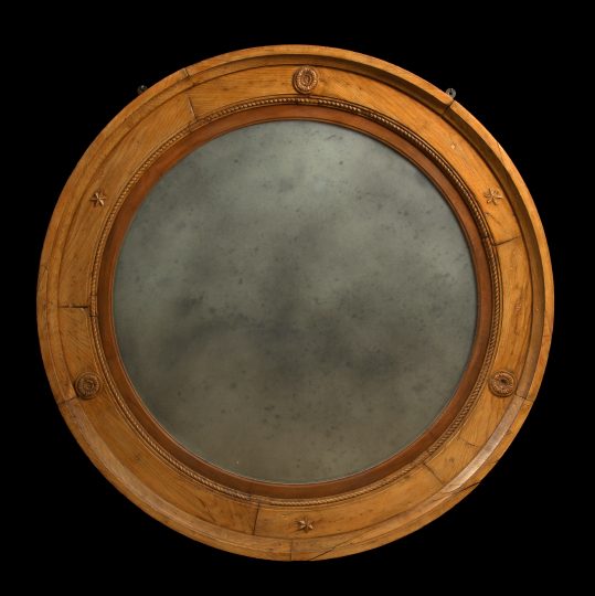 Appraisal: Regency Carved Stripped and Waxed Pine Circular Looking Glass first