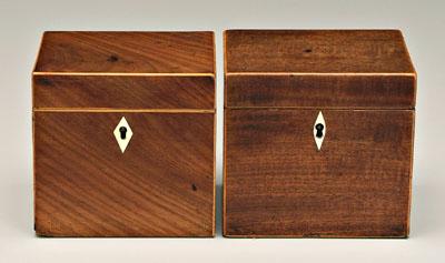 Appraisal: Two similar George III tea boxes mahogany with inlaid kite