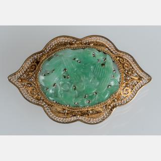 Appraisal: A Gold Plated Sterling Silver and Green Jade Brooch Jade