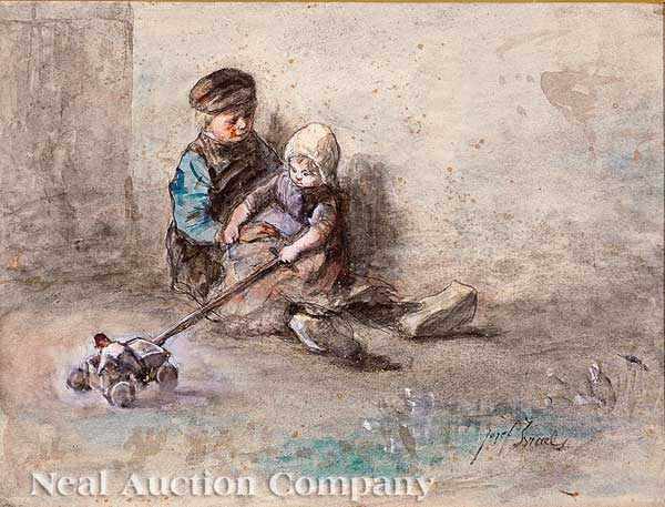 Appraisal: Josef Israels Dutch - Playtime watercolor and pencil on paper