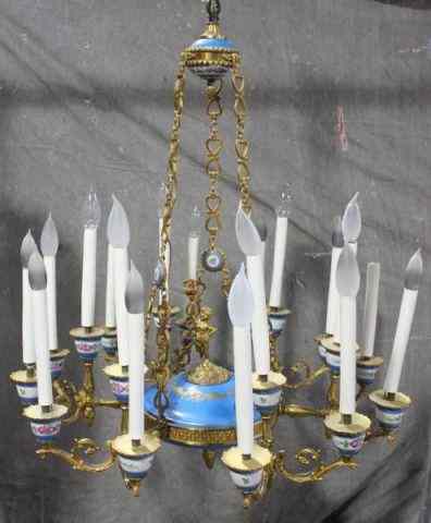 Appraisal: Gilt Bronze and Hand Painted Porcelain Chandelier arm light From