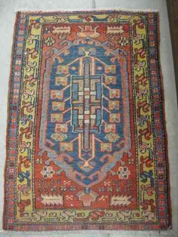 Appraisal: Heriz Persian Handmade Mat geometric designs on red ' ''