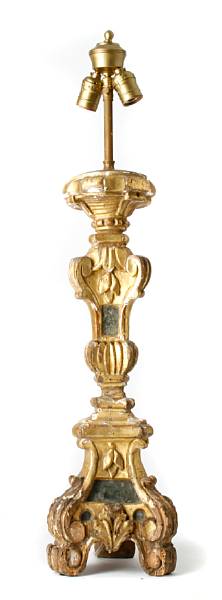 Appraisal: An Italian Baroque style giltwood table lamp height to finial