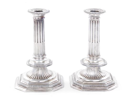 Appraisal: Pair William III silver candlesticks Thomas Ash London dated molded