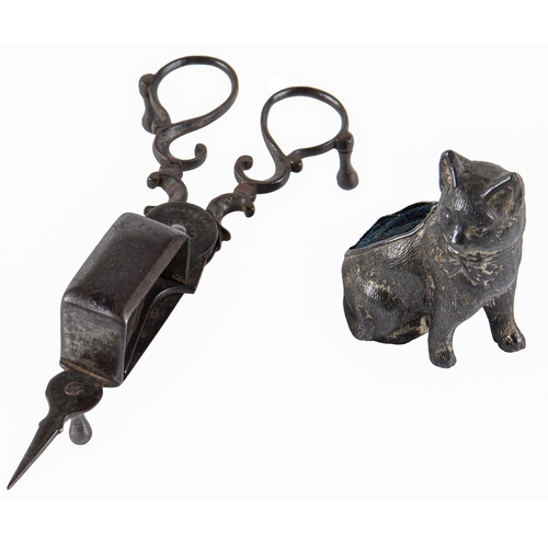 Appraisal: A spelter cat novelty pin cushion c mm h and