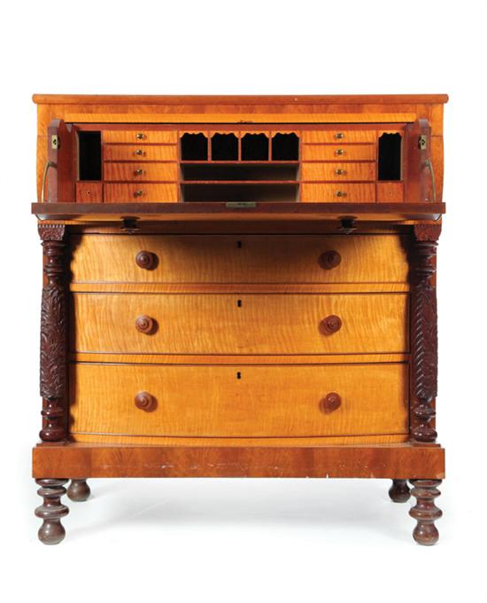 Appraisal: BUTLER'S CHEST Cherry and curly maple Large rolled drawer with