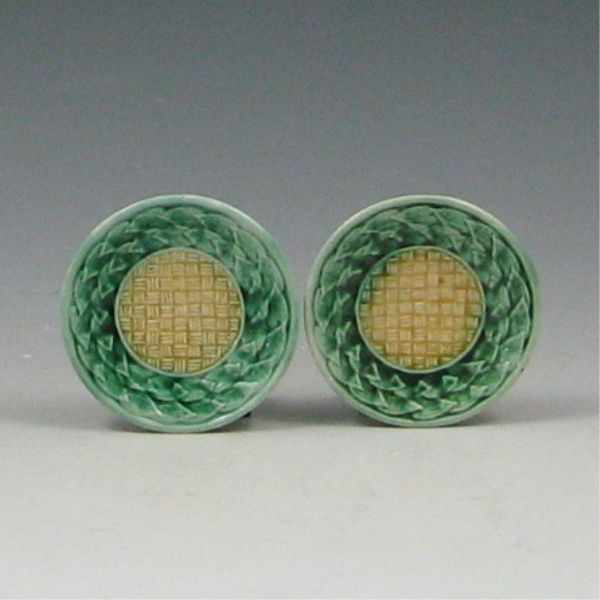 Appraisal: Two Majolica Etruscan Smilax Butter Pats both marked with GSH