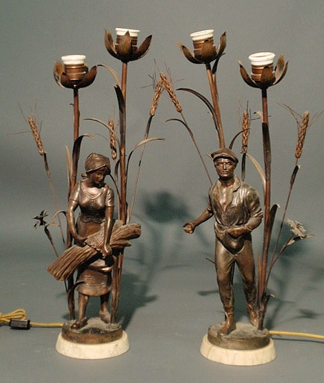 Appraisal: Pair of faux bronze lamps in the form of wheat