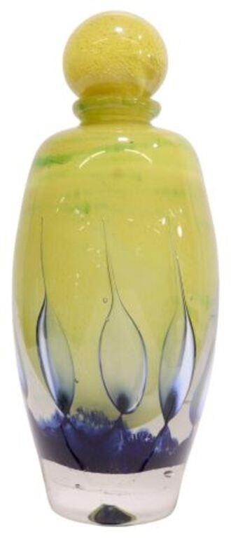 Appraisal: Studio blown art glass bottle with stopper signed J C