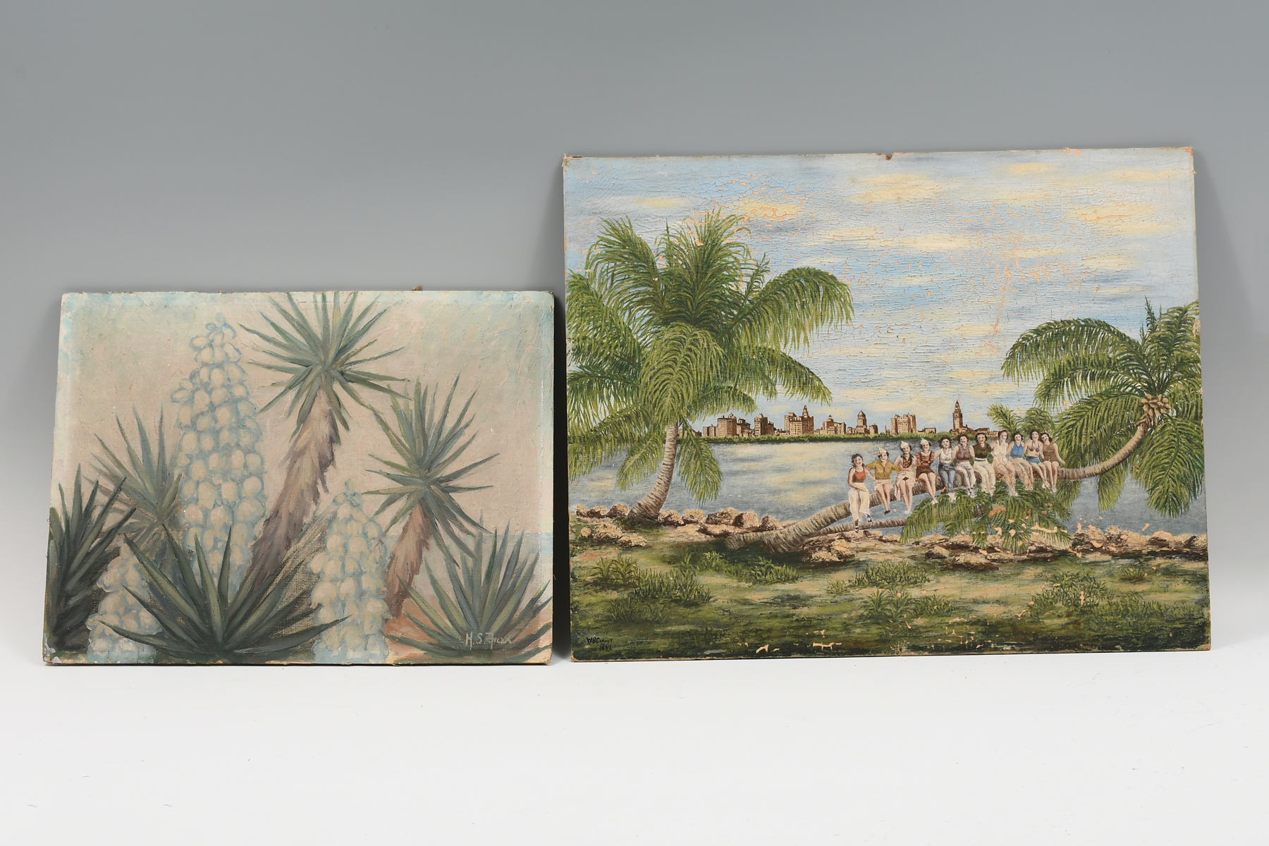 Appraisal: PC FLORIDA PAINTING LOT Blooming Spanish Bayonets signed H S