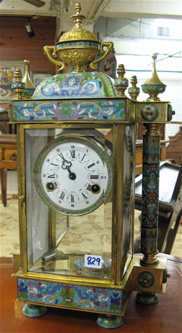 Appraisal: FRENCH STYLE CLOISONNE ENAMELED BRASS AND PICTORIAL ENAMEL MANTEL CLOCK