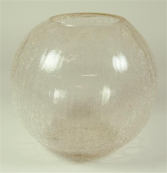 Appraisal: Crackle Glass Bowl Vase Clear glass Ribbed spherical form Some