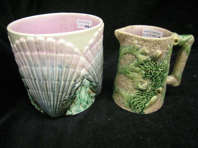 Appraisal: Pc Majolica Pottery Etruscan Seaweed Shell creamer and vase