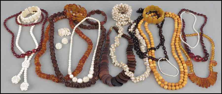 Appraisal: COLLECTION OF IVORY AMBER AND WOOD JEWELRY Condition No Specific