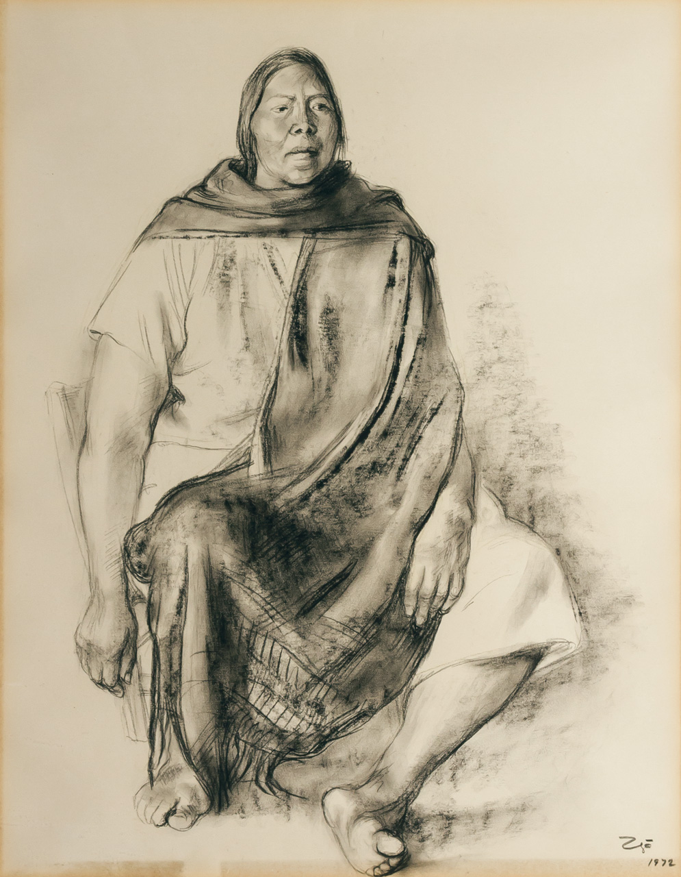 Appraisal: FRANCISCO ZUNIGA Mexican - Lady with Shawl charcoal on paper