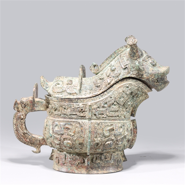 Appraisal: Chinese archaistic bronze metal animal form covered vessel overall good