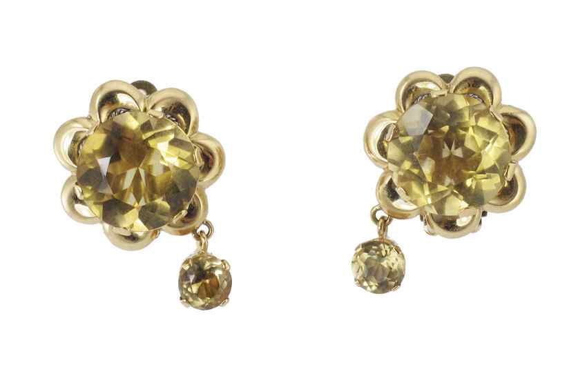 Appraisal: K CITRINE EARRINGS K yellow gold earrings contain four round