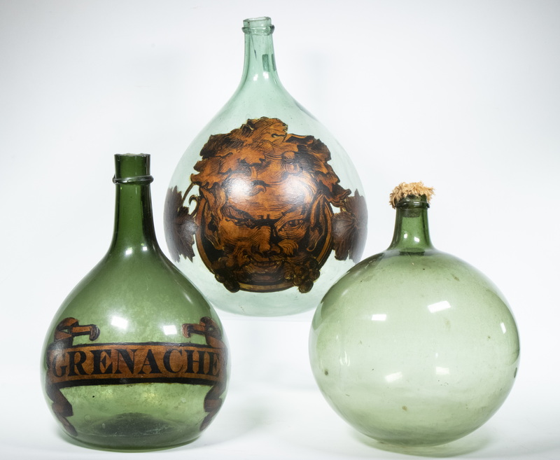 Appraisal: LARGE EARLY GREEN GLASS HANDBLOWN BOTTLES French Glass Demi-Johns or