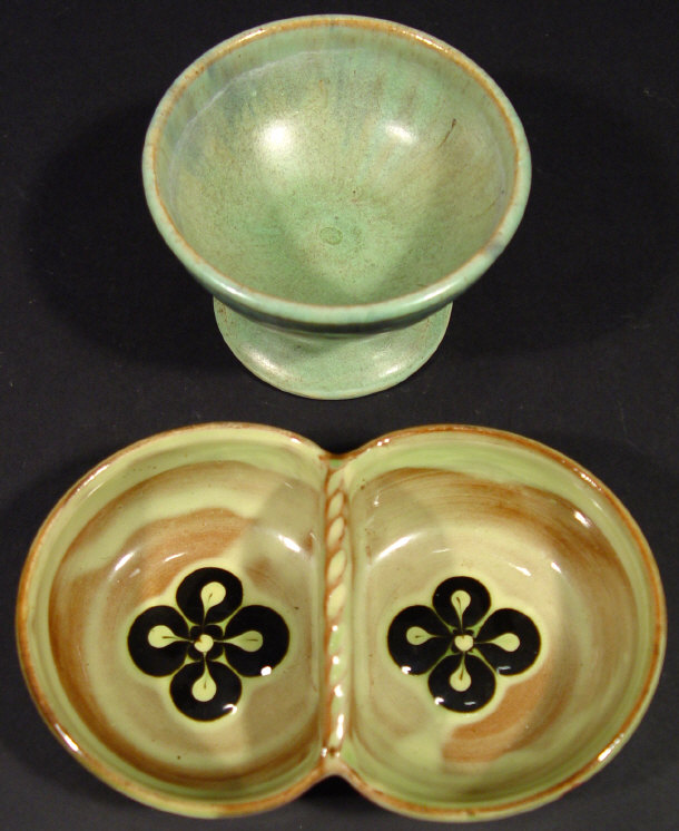 Appraisal: Sidney Tustin studio pottery dish with green and brown decoration