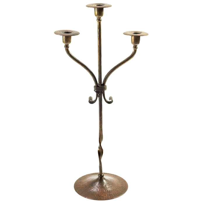 Appraisal: Roycroft candelabra three candle holders on a base in hammered