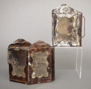 Appraisal: collapsible Tin candle lanterns A pair of th century collapsible