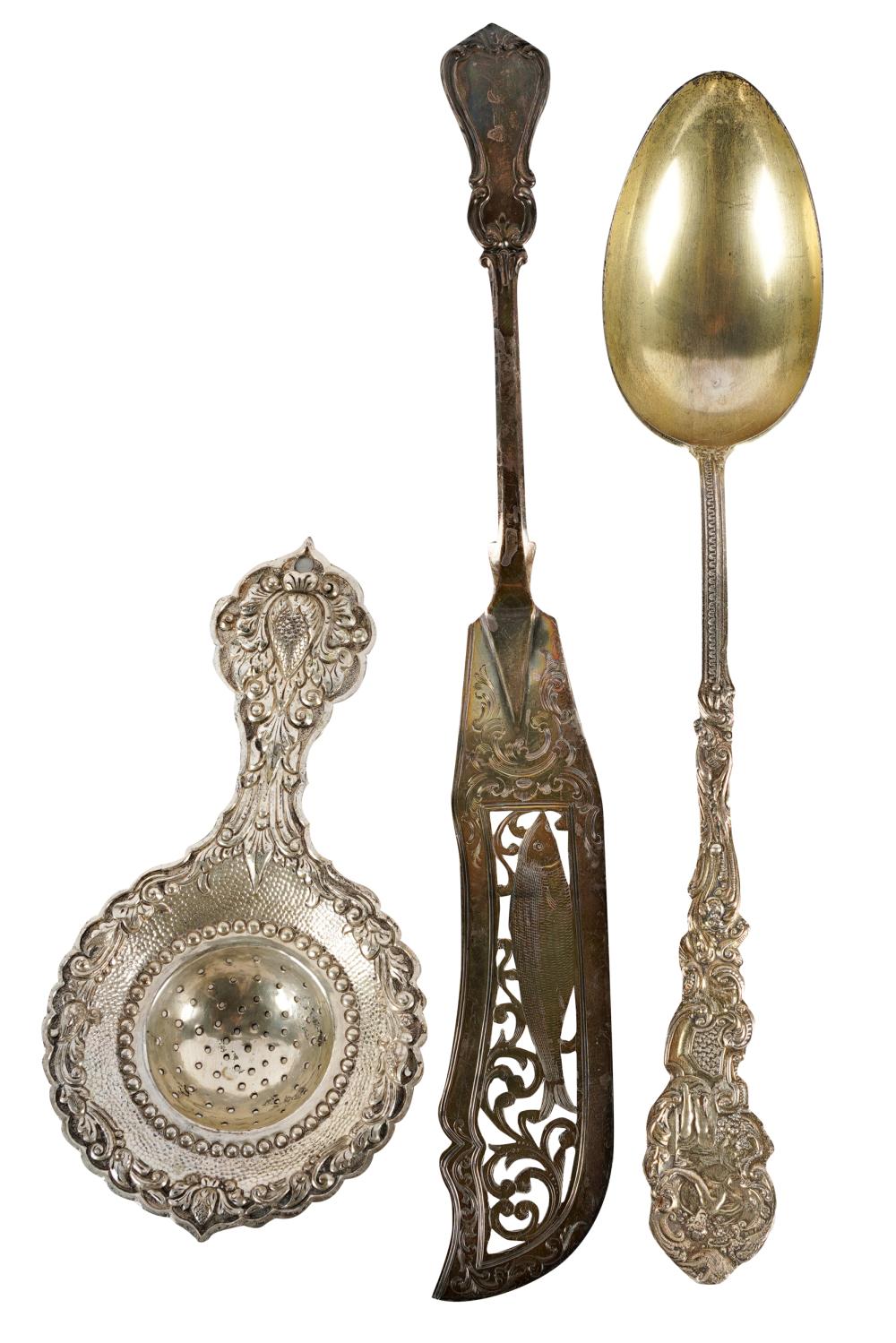 Appraisal: THREE SILVER SERVING PIECESthe first a Victorian fish slice John