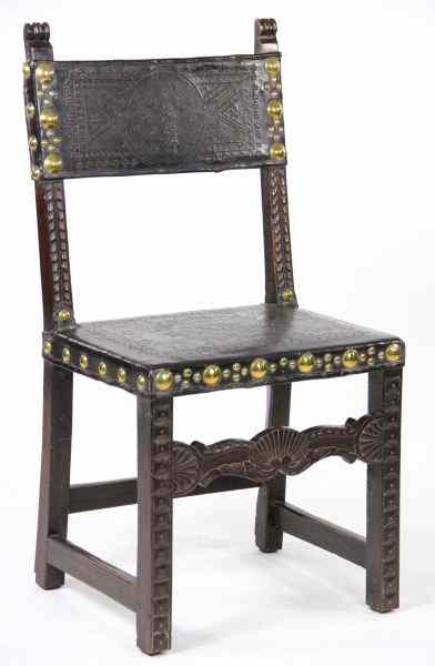 Appraisal: Baroque Revival Side Chaircirca s scrolled ears walnut tooled leather