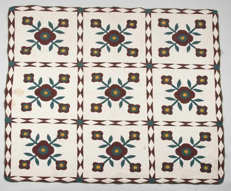 Appraisal: Southern Applique Quilt ca North Carolina nine panel with diamond