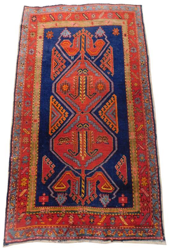 Appraisal: RUG Semi-Antique Caucasian Shiravan scatter rug low areas unravelled ends